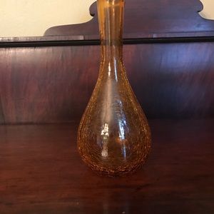 Vintage mid century Amber Crackle Glass Vase. Beautiful work .